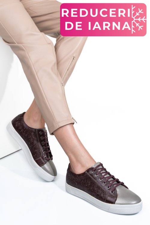 Pantofi visiniu gri piele naturala 9pc02