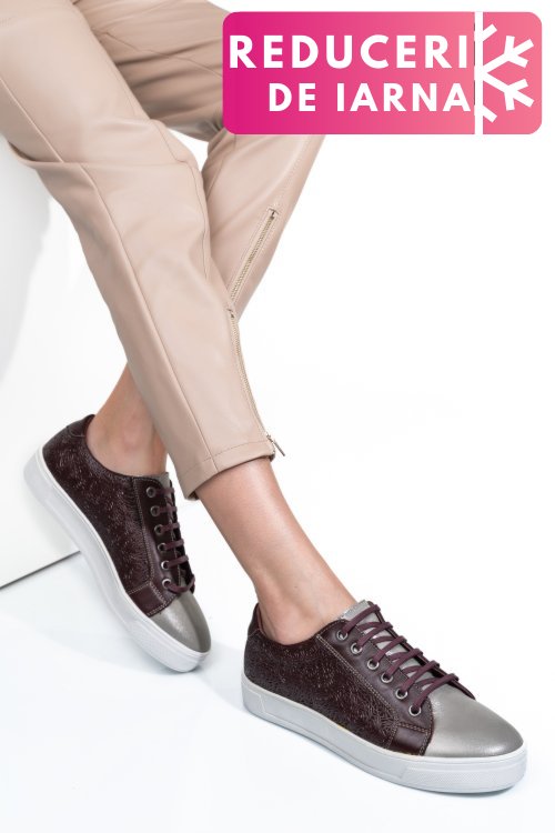 Pantofi visiniu gri piele naturala 9pc02