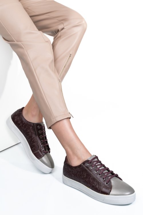 Pantofi visiniu gri piele naturala 9pc02