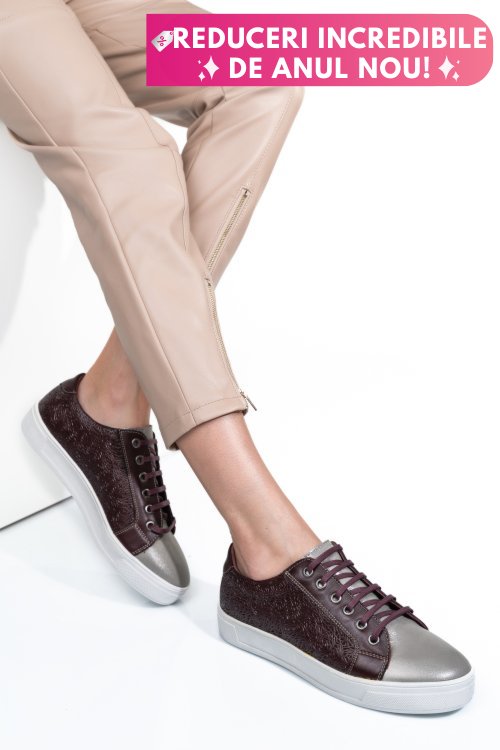 Pantofi visiniu gri piele naturala 9pc02