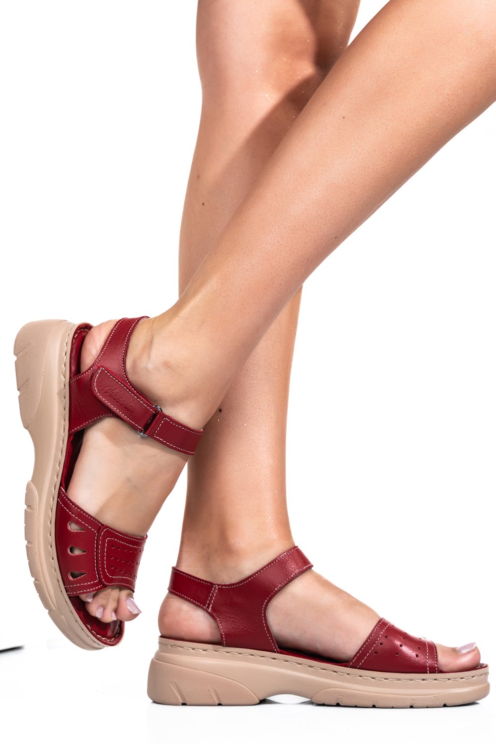 SANDALE ROSII PIELE NATURALA 1PC73668