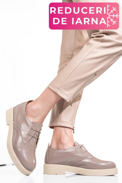 Pantofi taupe piele naturala lacuita 2s7741603npk