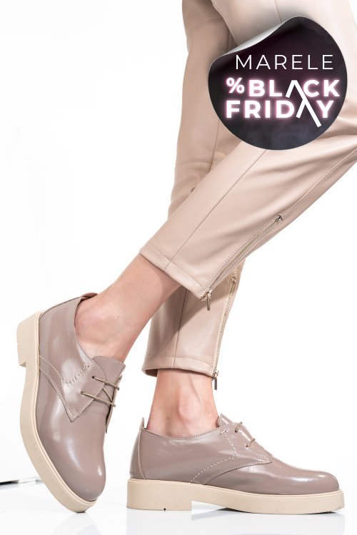 Pantofi taupe piele naturala lacuita 2s7741603npk