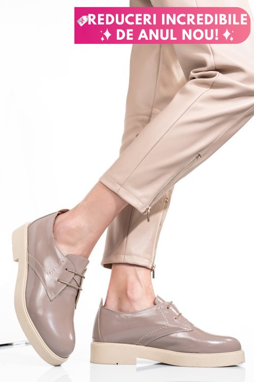 Pantofi taupe piele naturala lacuita 2s7741603npk