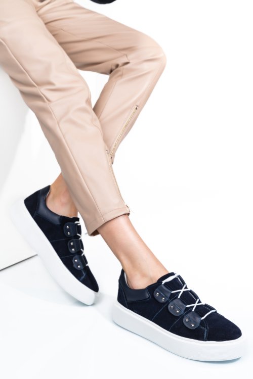 Pantofi sport bleumarin piele naturala intoarsa 2s7741609sp