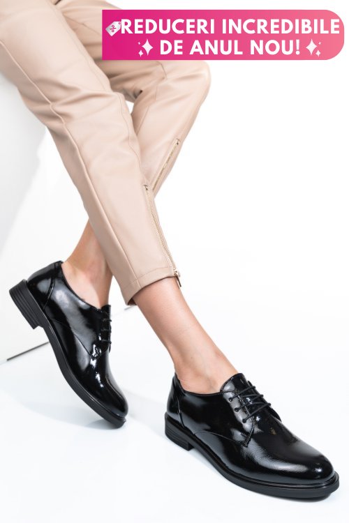 Pantofi negri piele naturala lacuita 2s7741605np
