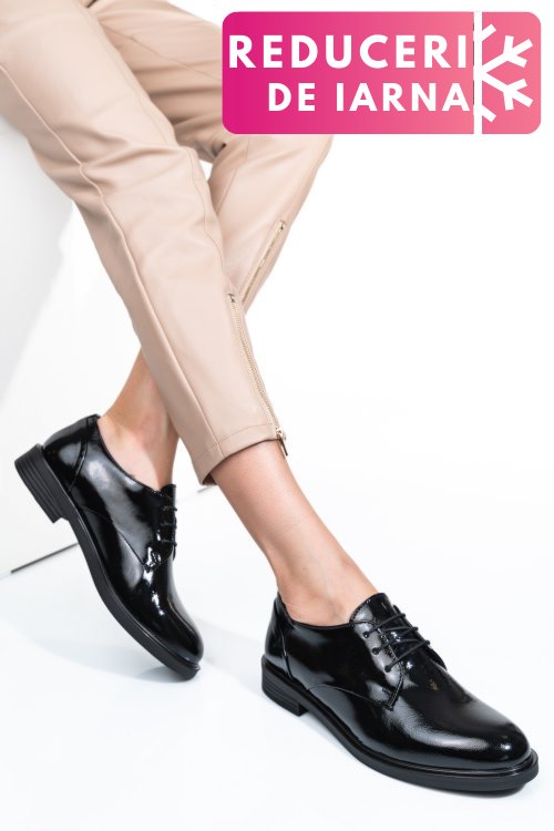 Pantofi negri piele naturala lacuita 2s7741605np