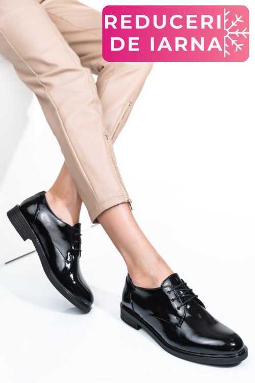 Pantofi negri piele naturala lacuita 2s7741605np