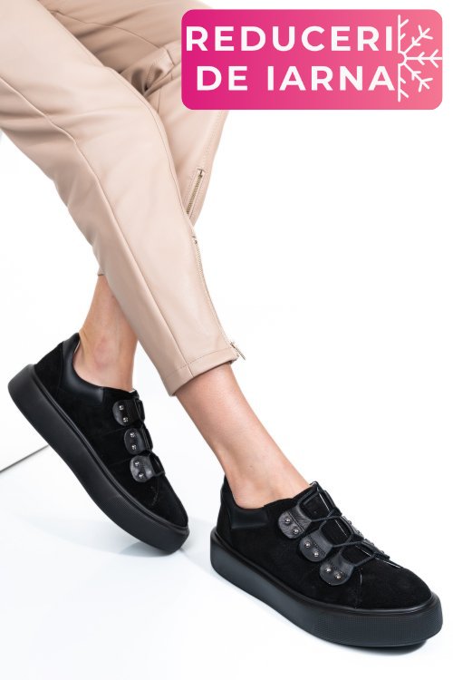 Pantofi sport negri piele naturala intoarsa 2s7741609sp