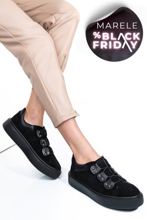 Pantofi sport negri piele naturala intoarsa 2s7741609sp