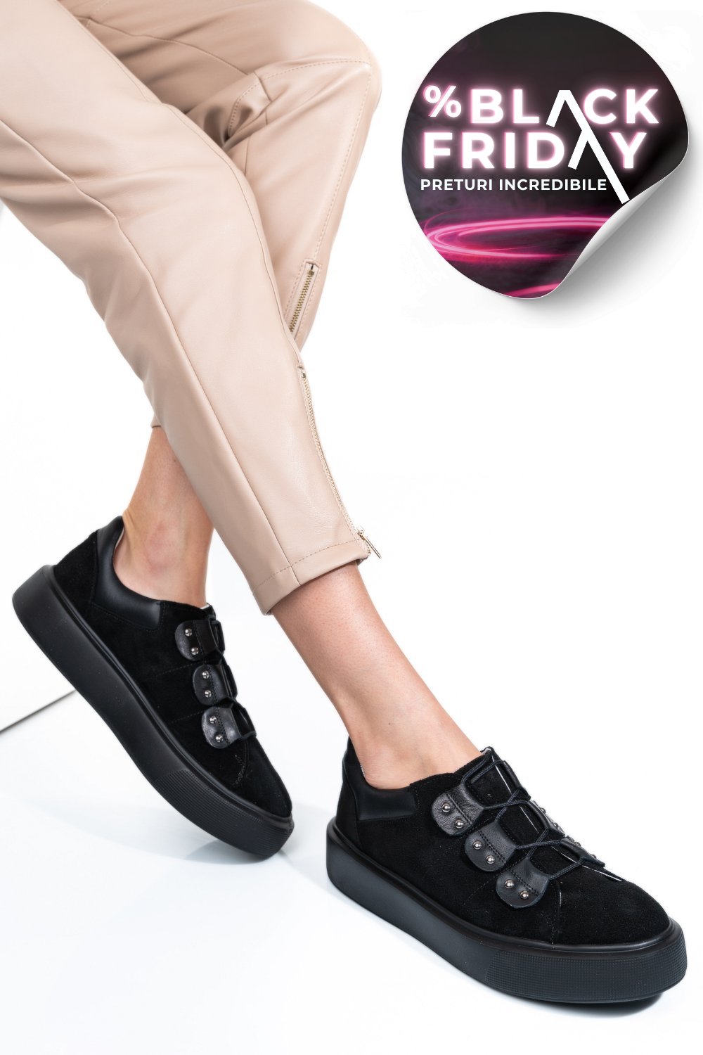 PANTOFI SPORT NEGRI PIELE NATURALA INTOARSA 2S7741609SP