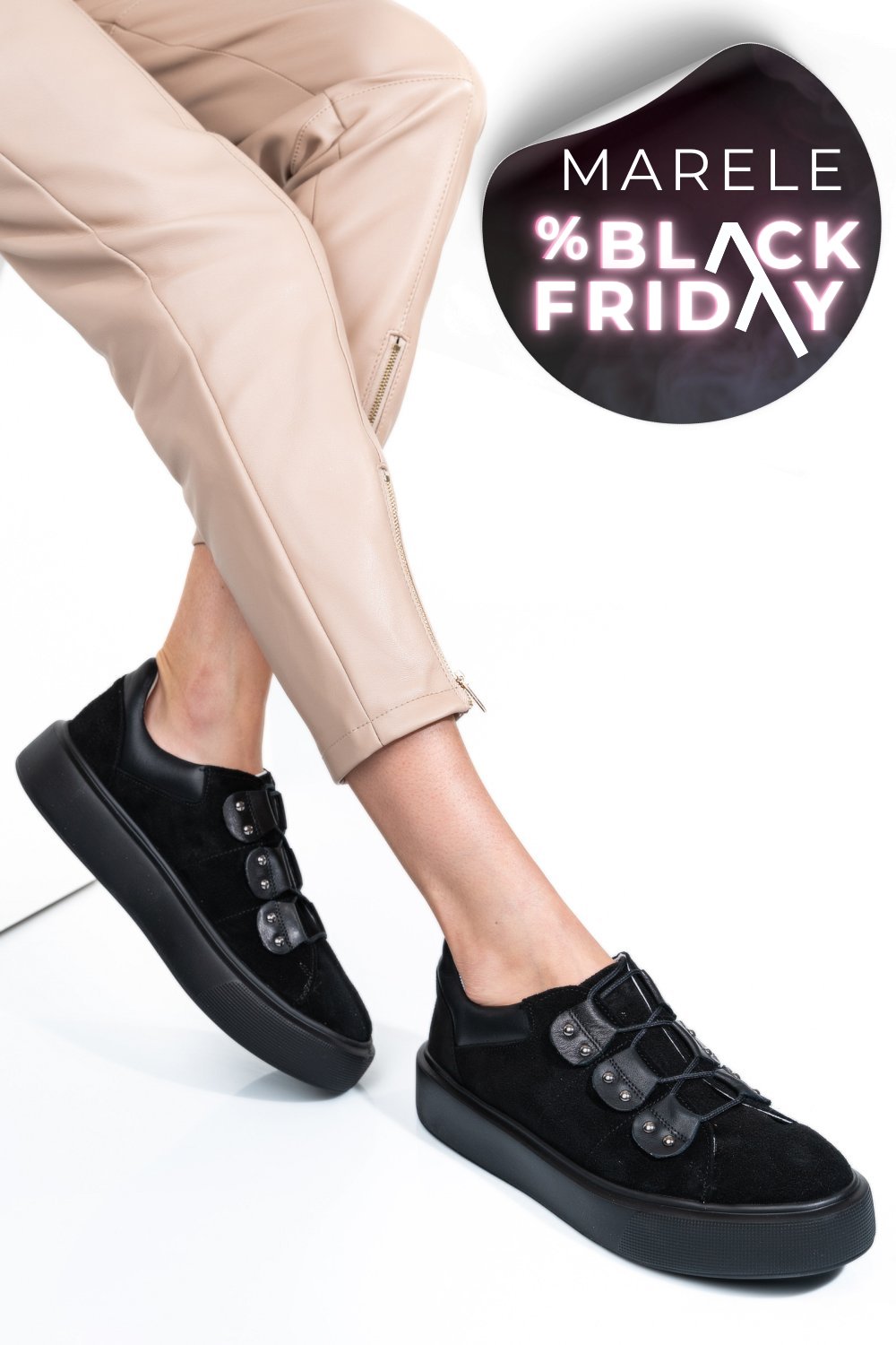 PANTOFI SPORT NEGRI PIELE NATURALA INTOARSA 2S7741609SP