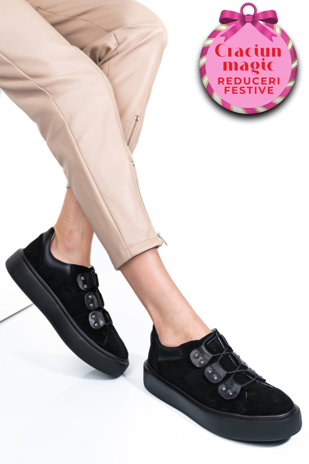 PANTOFI SPORT NEGRI PIELE NATURALA INTOARSA 2S7741609SP