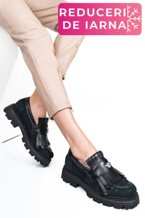 Mocasini dama piele naturala negri nabuk 3s7795