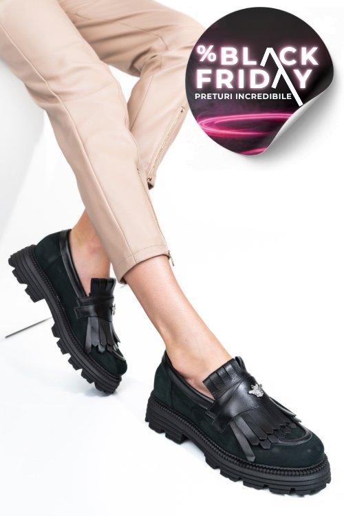 Mocasini dama piele naturala negri nabuk 3s7795