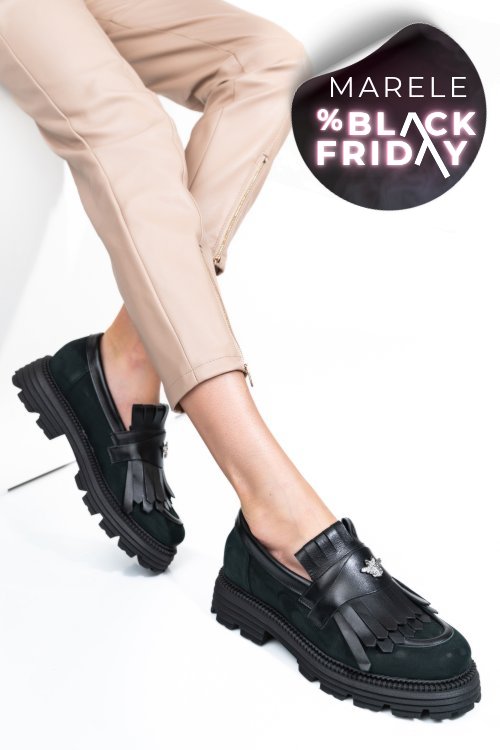 Mocasini dama piele naturala negri nabuk 3s7795