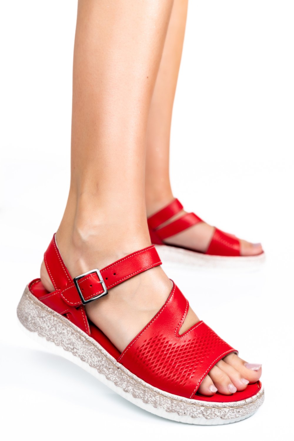 SANDALE ROSII PIELE NATURALA 1PC76651