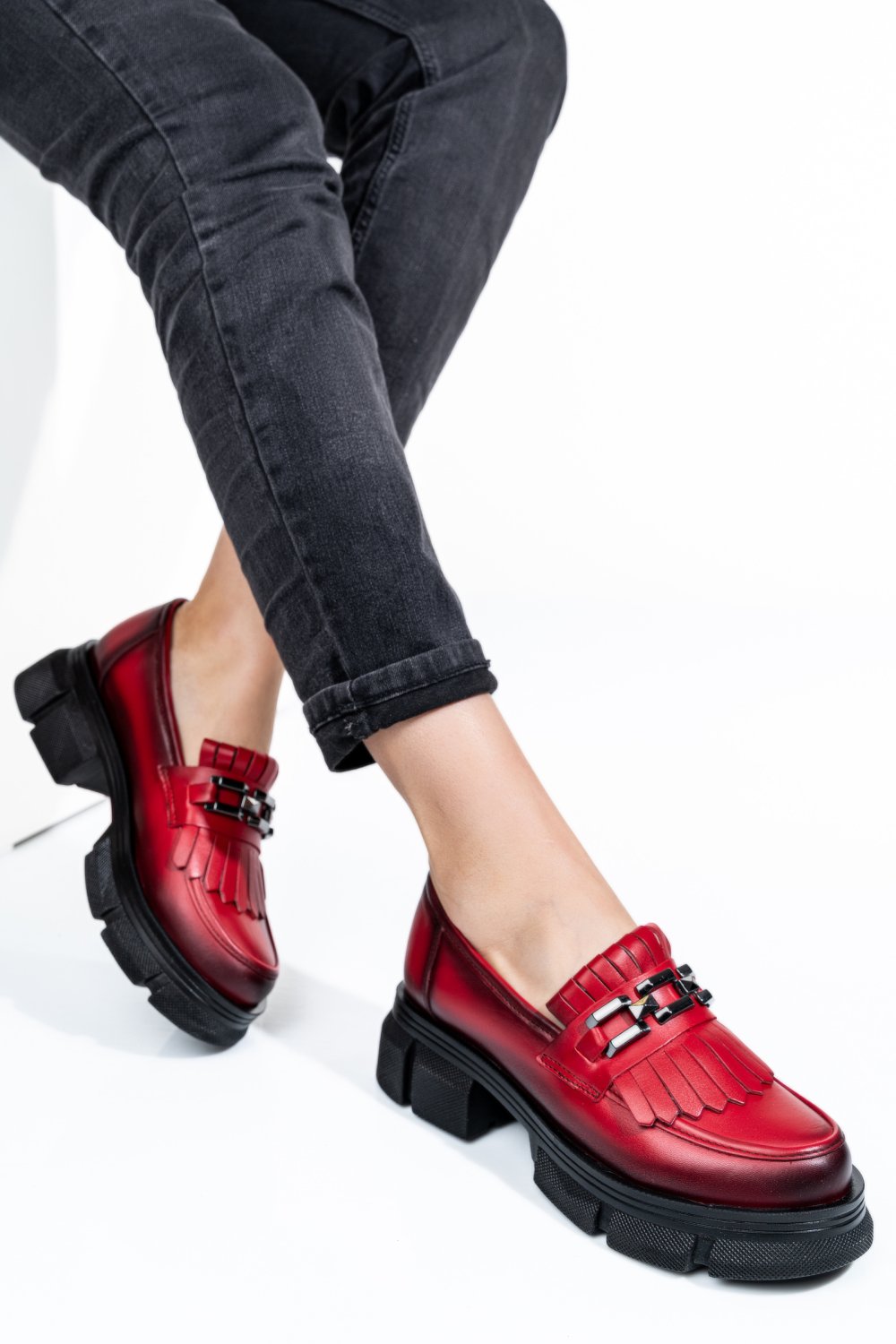 MOCASINI ROSII PIELE NATURALA 1S7726324