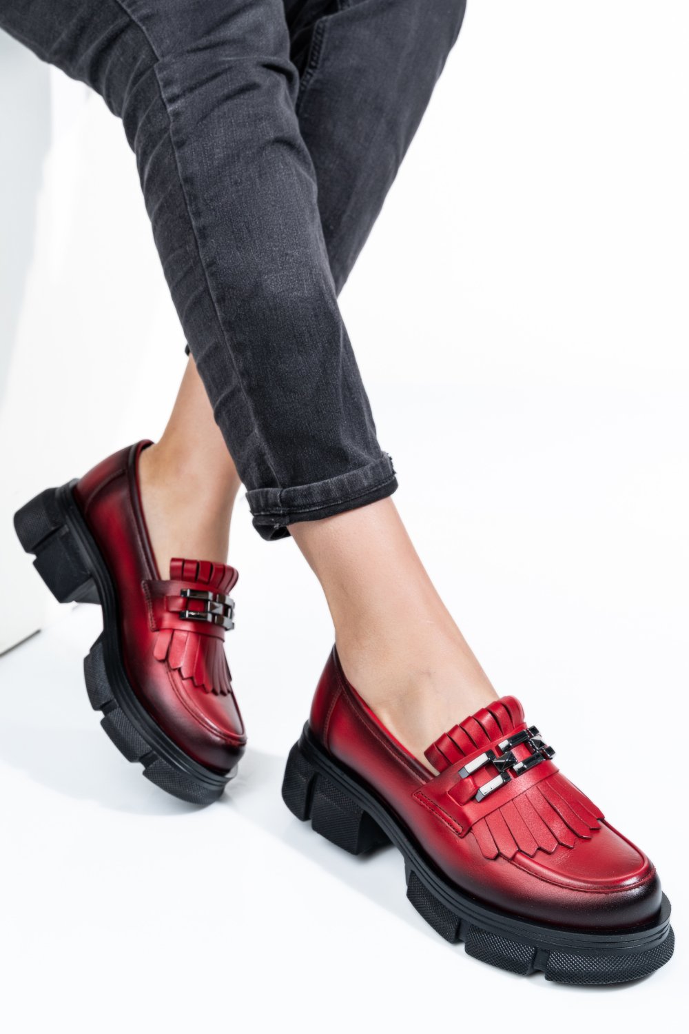 MOCASINI ROSII PIELE NATURALA 1S7726352