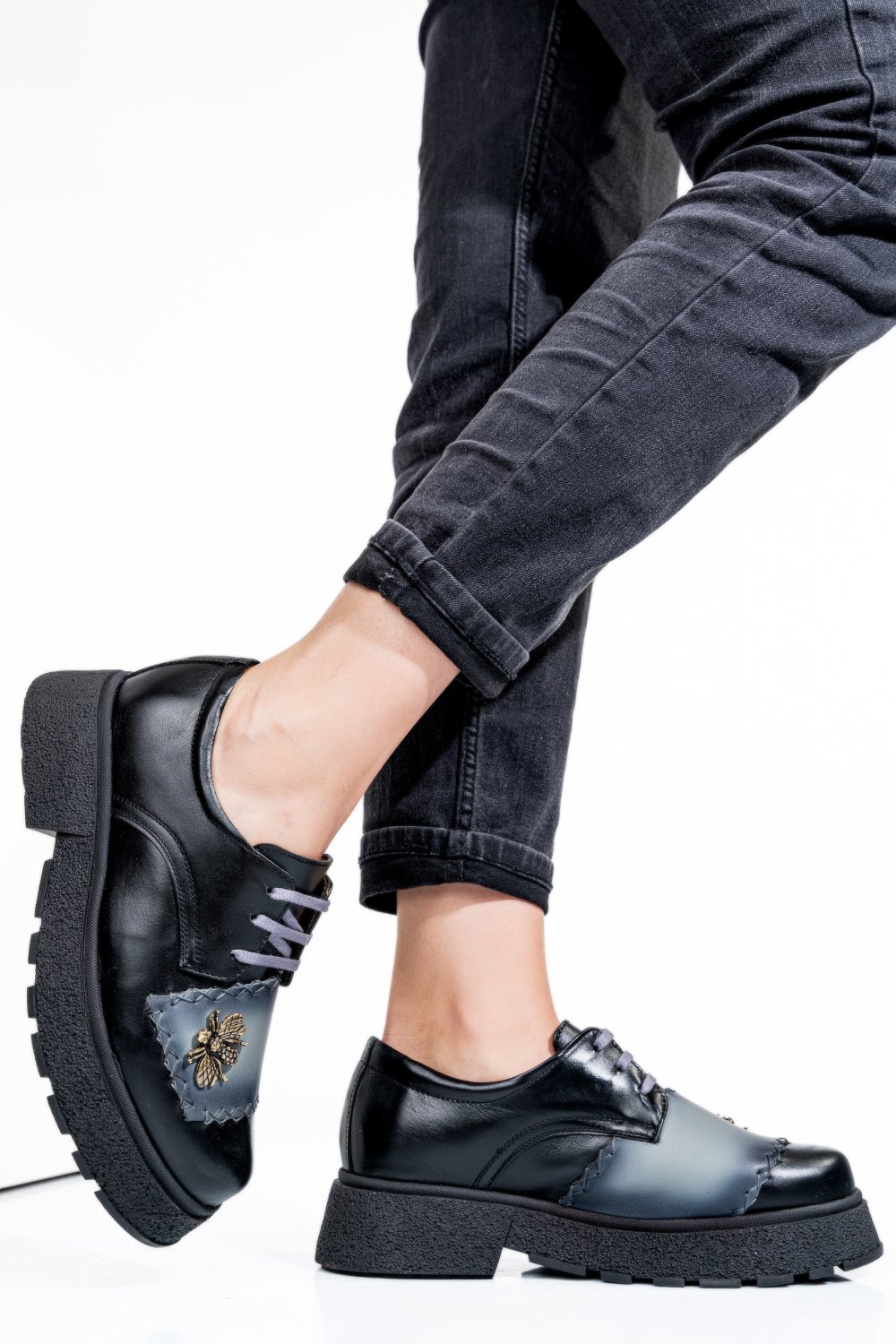 MOCASINI NEGRU GRI PIELE NATURALA 1S7724211