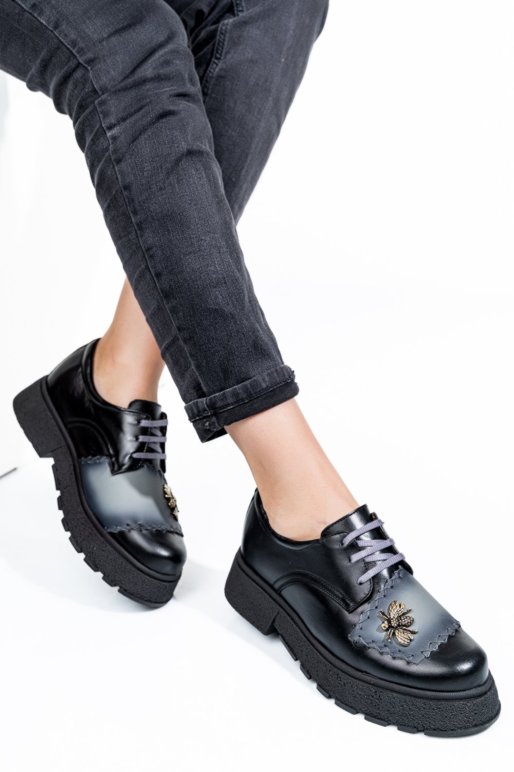 MOCASINI NEGRU GRI PIELE NATURALA 1S7724211