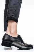 PANTOFI NEGRU ARGINTIU PIELE NATURALA 1S7702