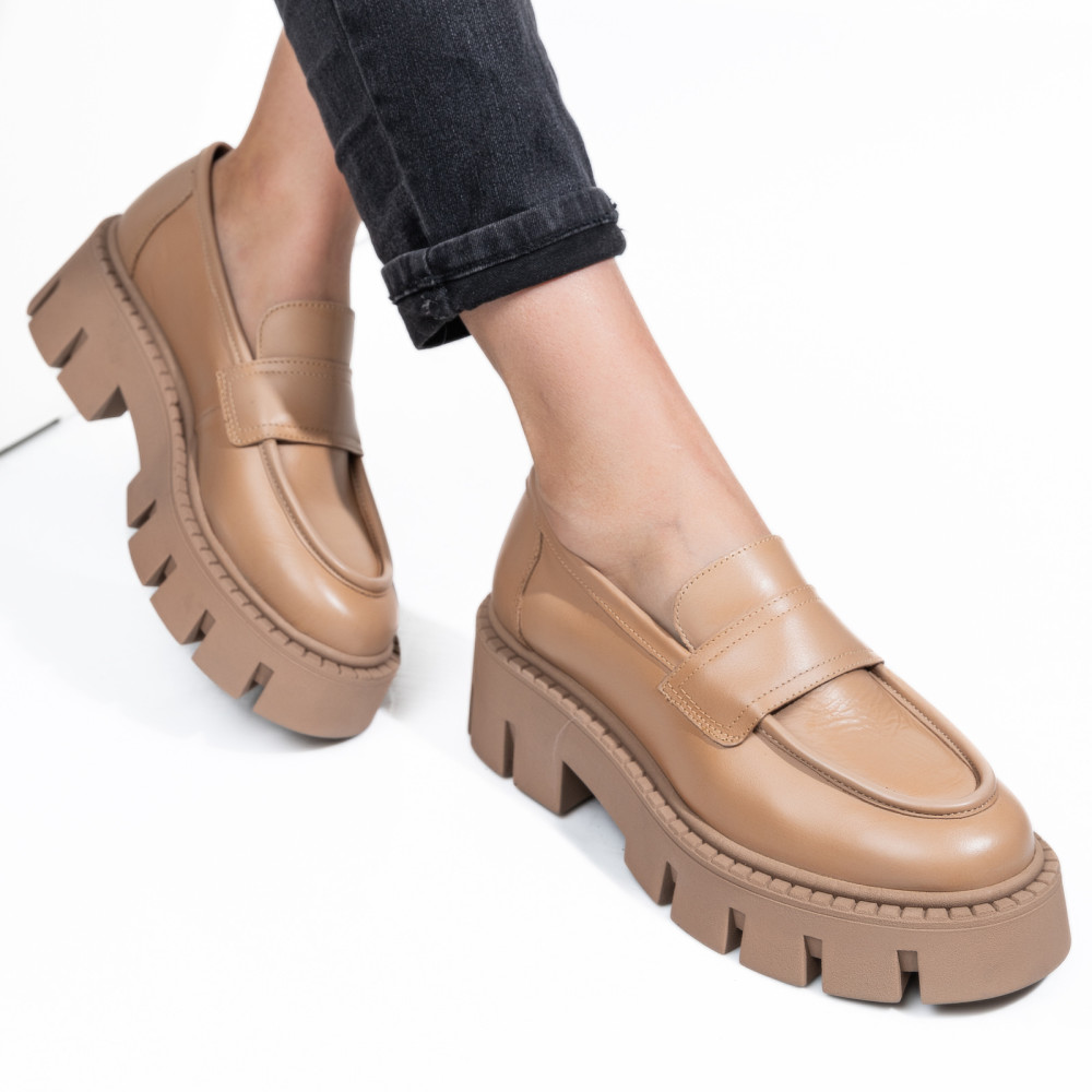 MOCASINI BEJ PIELE NATURALA E2325710
