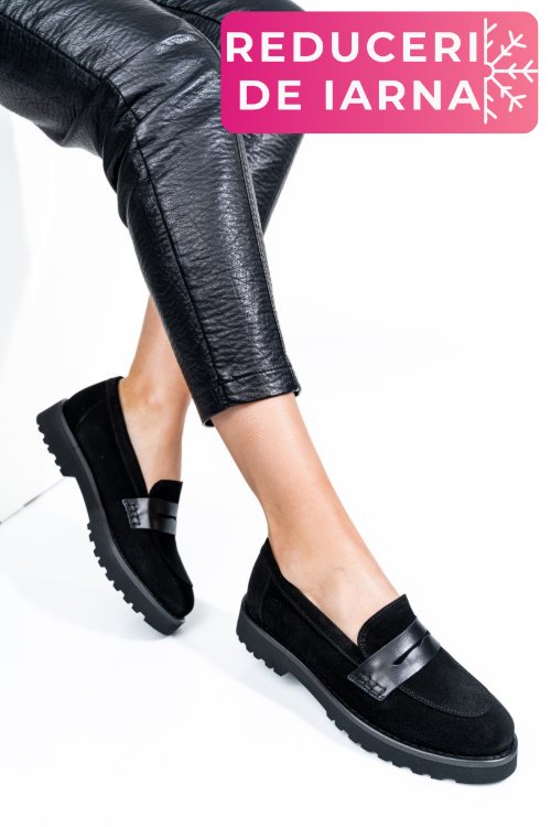 Pantofi negri piele naturala intoarsa 2pc21648sp