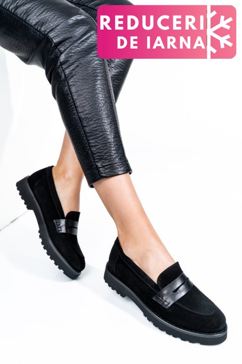 Pantofi negri piele naturala intoarsa 2pc21648sp