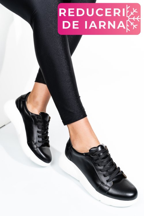 Pantofi sport negru alb piele naturala 3s77011b