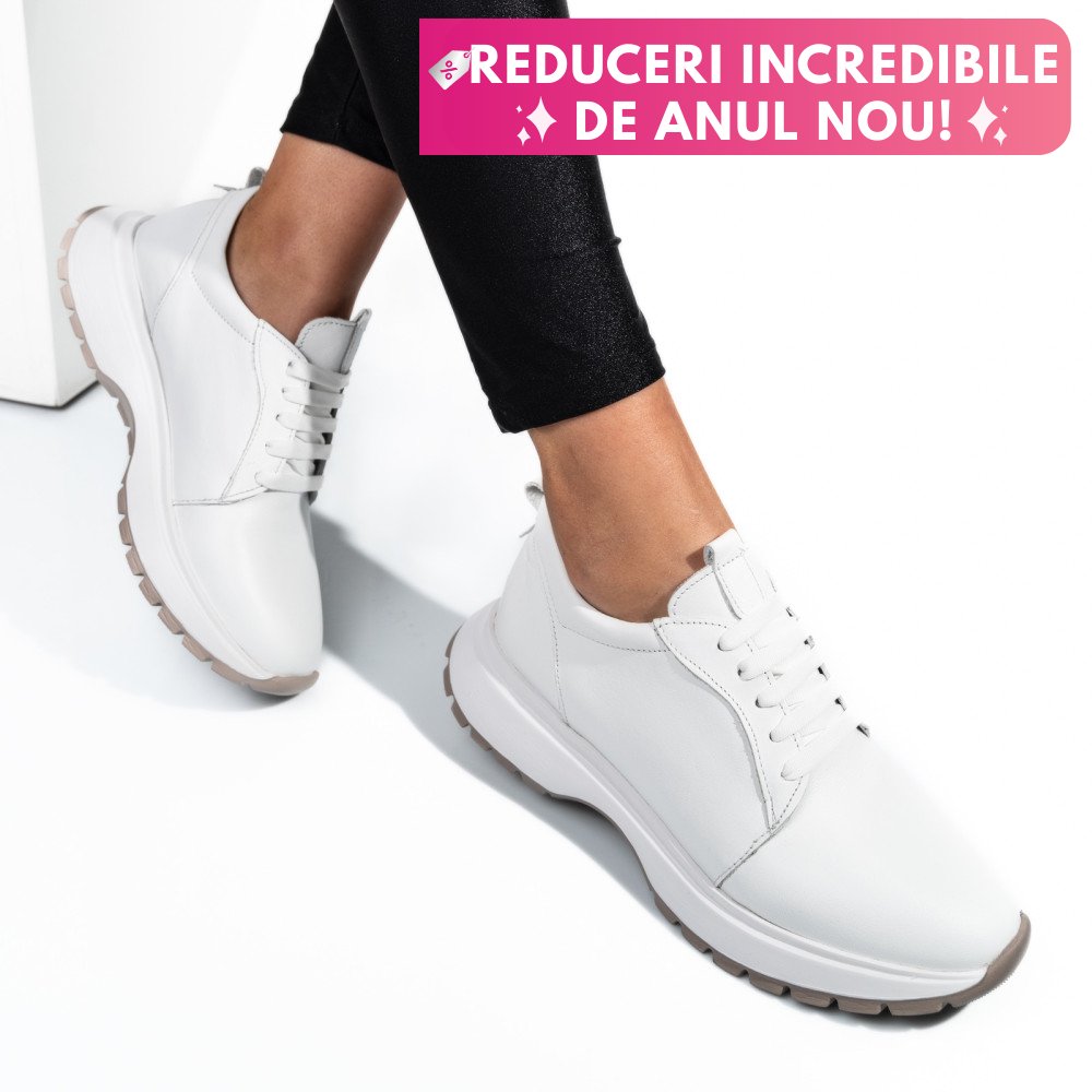 PANTOFI SPORT ALBI PIELE NATURALA 241613NP