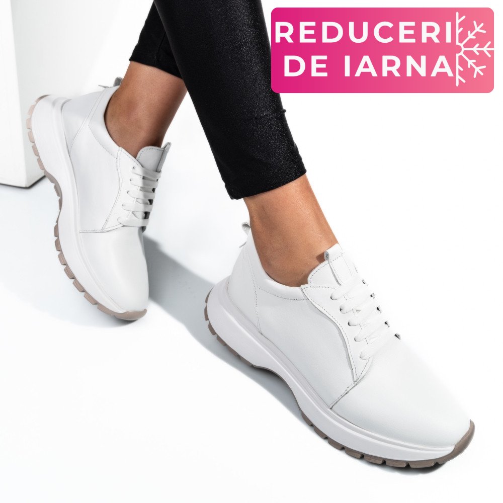 PANTOFI SPORT ALBI PIELE NATURALA 241613NP