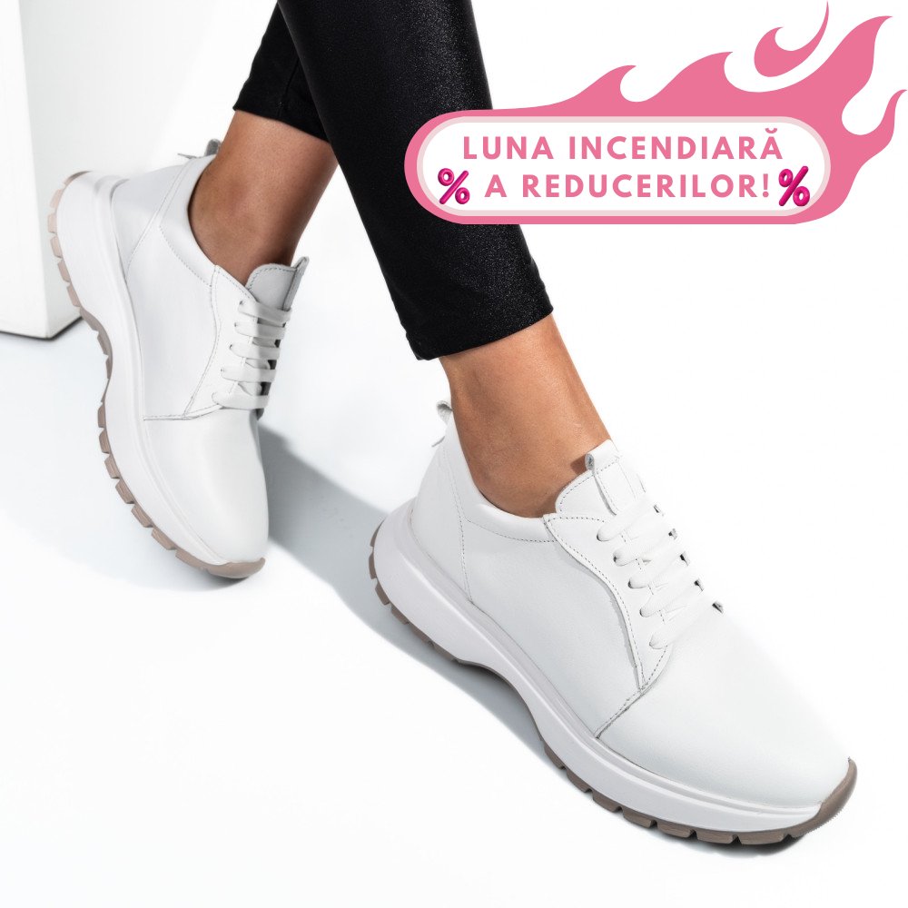 PANTOFI SPORT ALBI PIELE NATURALA 241613NP