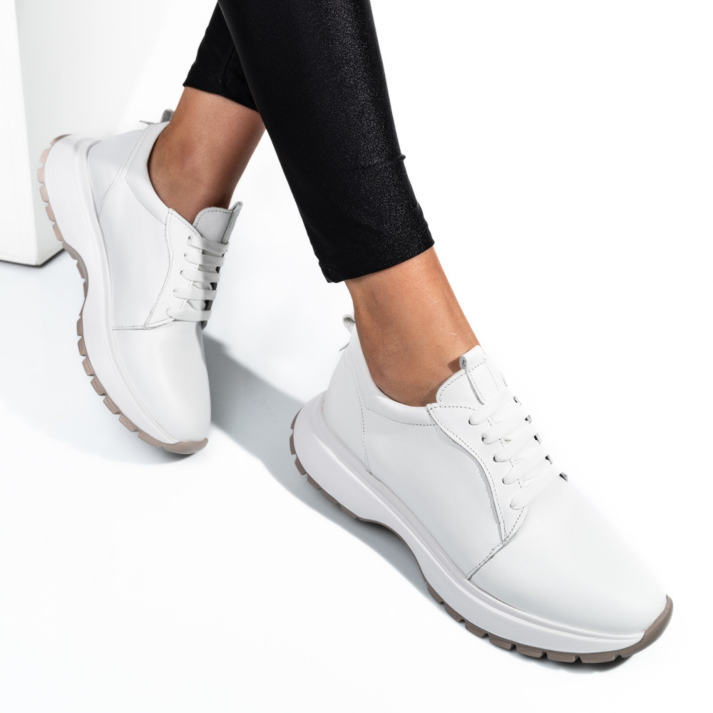 PANTOFI SPORT ALBI PIELE NATURALA 241613NP