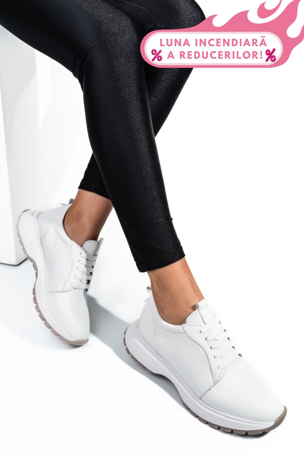 PANTOFI SPORT ALBI PIELE NATURALA 241613NP