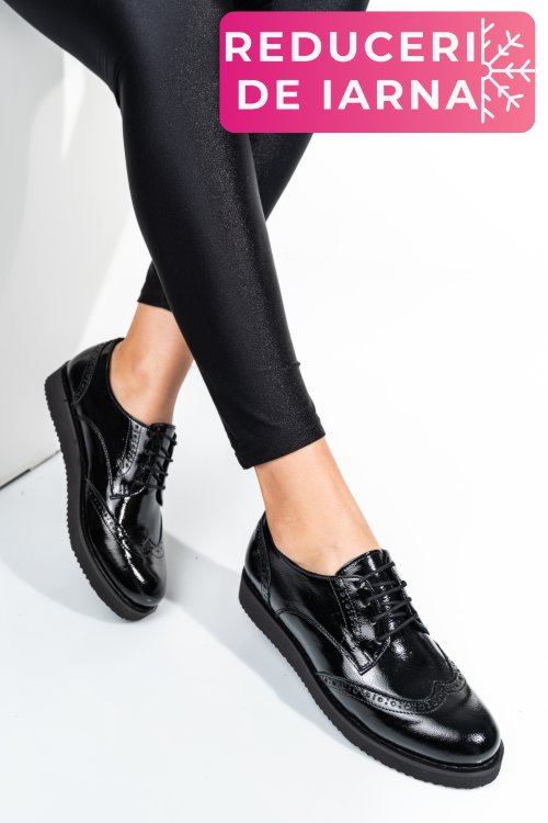 Pantofi negri piele naturala lacuita 171611npk
