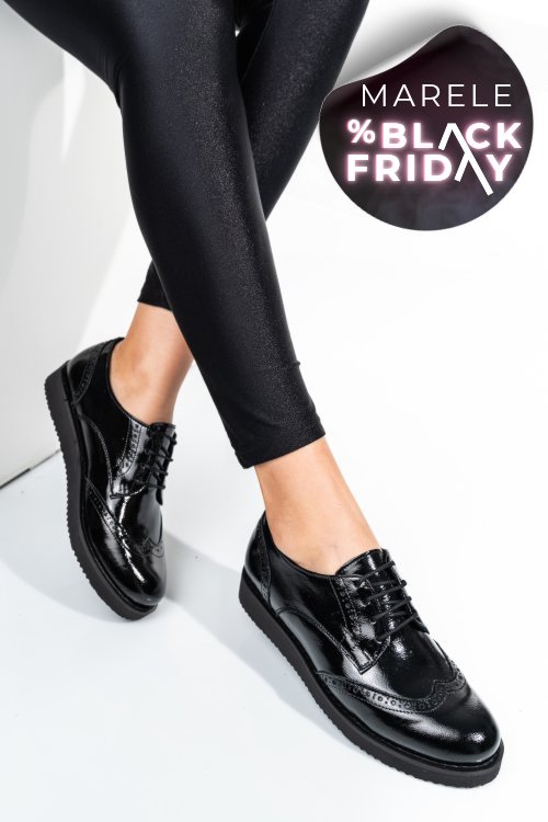 Pantofi negri piele naturala lacuita 171611npk