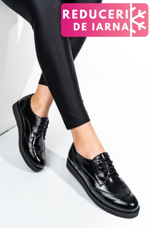 Pantofi negri piele naturala lacuita 171611npk