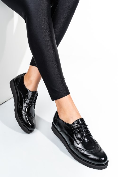 Pantofi negri piele naturala lacuita 171611npk