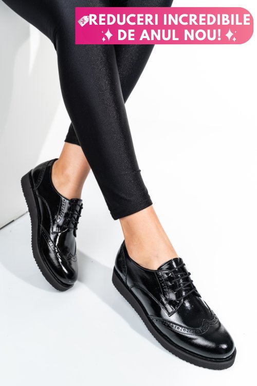 Pantofi negri piele naturala lacuita 171611npk
