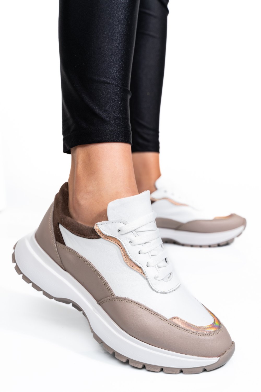 PANTOFI SPORT ALB TAUPE PIELE NATURALA 241614NP