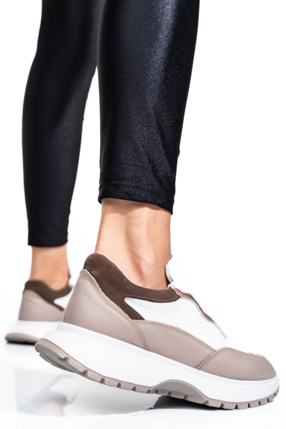 PANTOFI SPORT ALB TAUPE PIELE NATURALA 241614NP