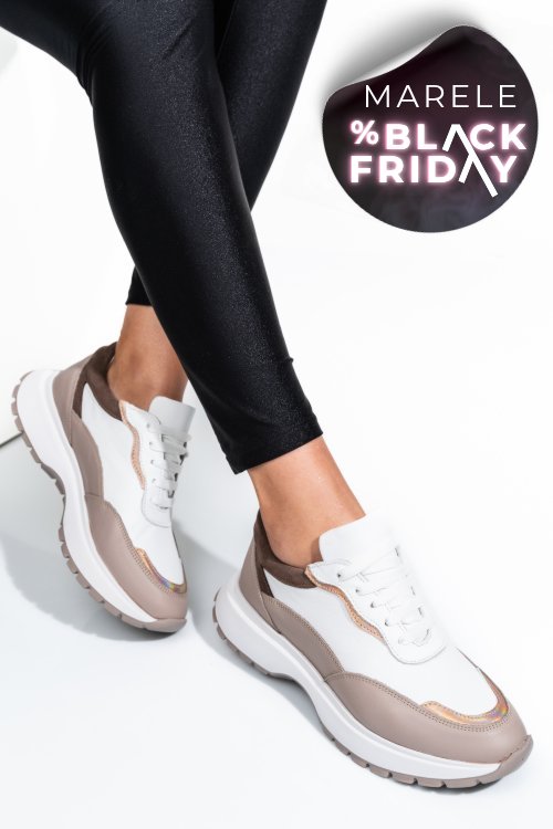 Pantofi sport alb taupe piele naturala 241614np