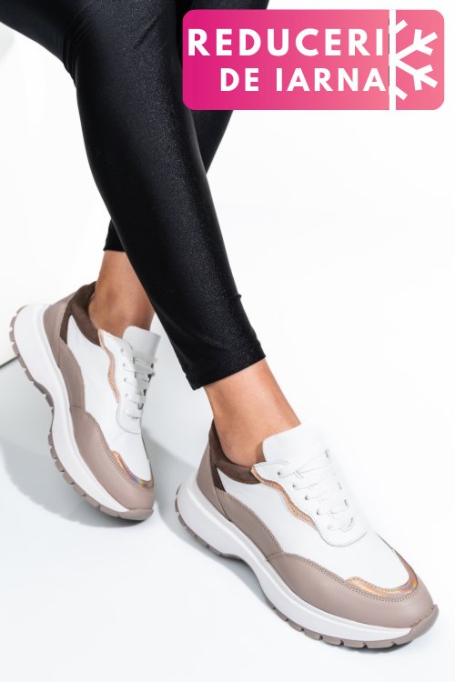 Pantofi sport alb taupe piele naturala 241614np