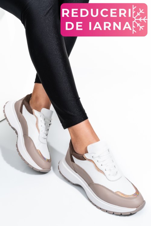 Pantofi sport alb taupe piele naturala 241614np
