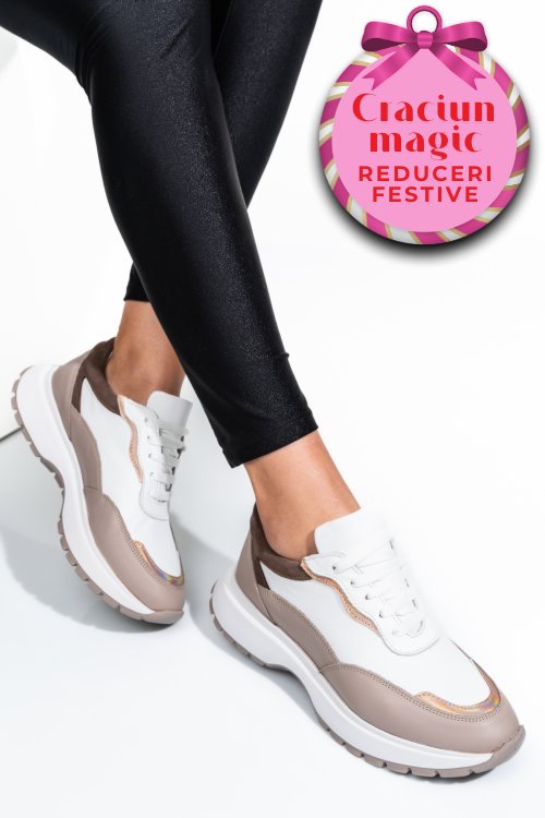 Pantofi sport alb taupe piele naturala 241614np