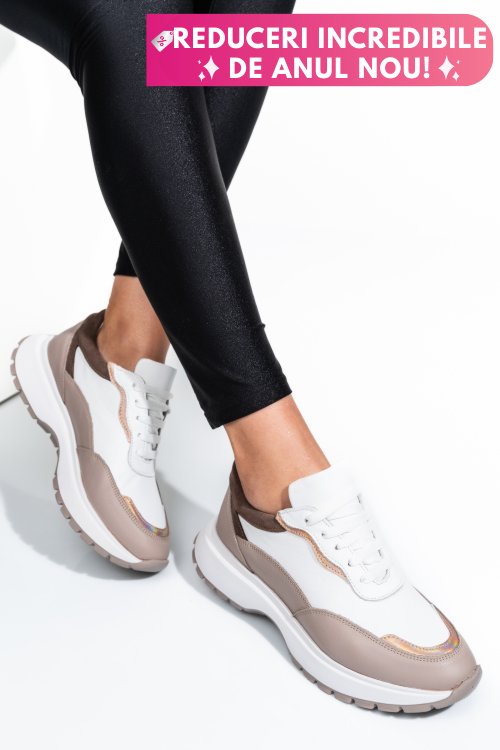 Pantofi sport alb taupe piele naturala 241614np