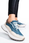 PANTOFI SPORT ALBASTRU BEJ PIELE NATURALA 241614NP