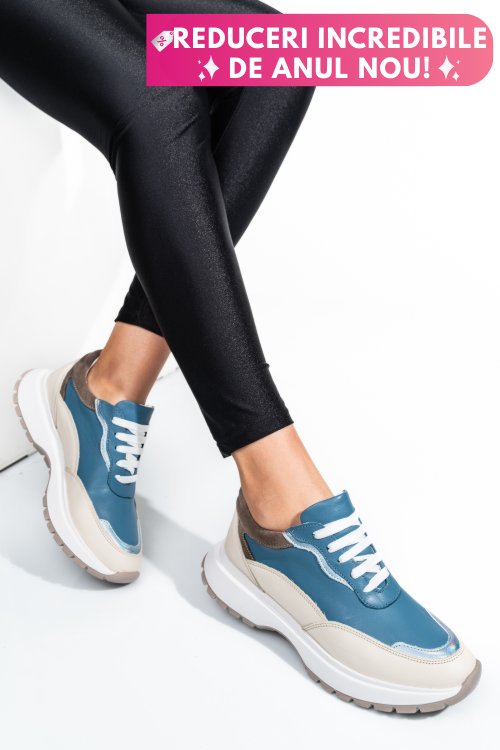 Pantofi sport albastru bej piele naturala 241614np