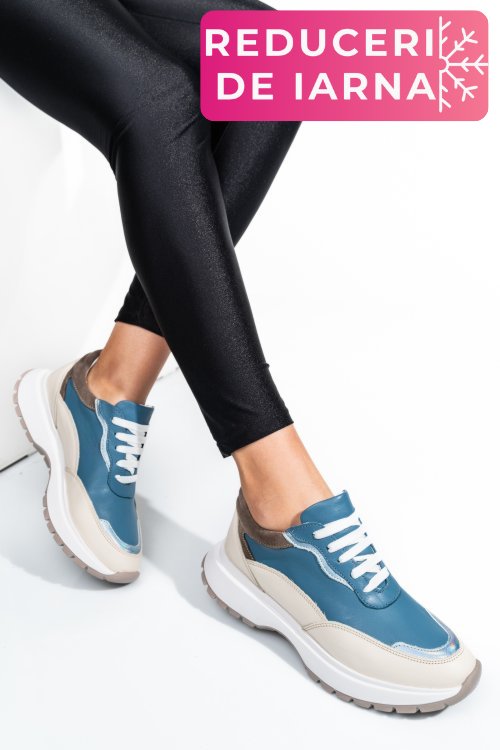 Pantofi sport albastru bej piele naturala 241614np